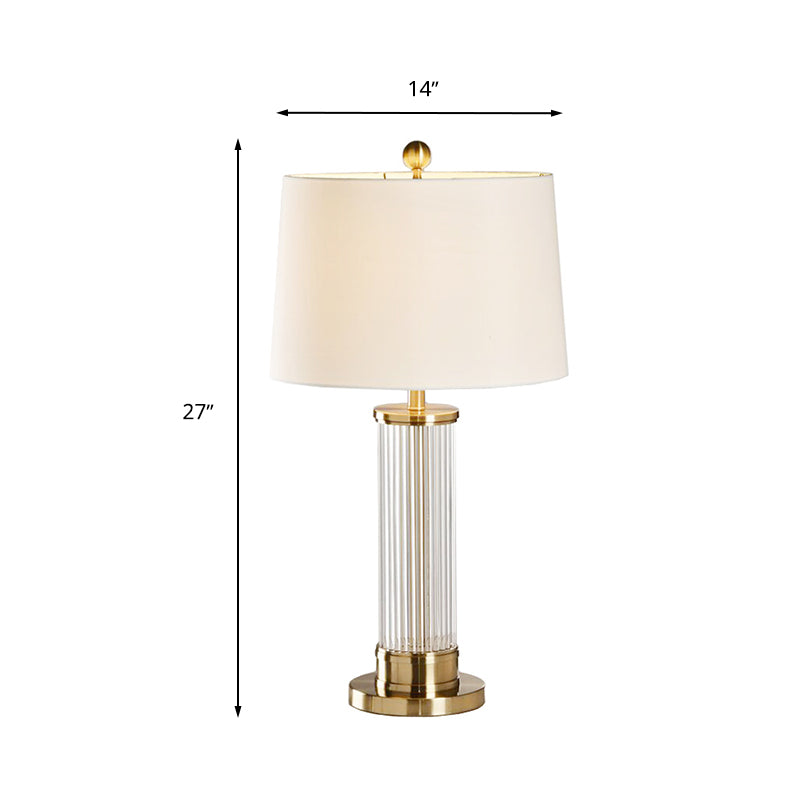 1 Light Drum Task Lighting Traditional White Fabric Reading Lamp for Bedroom, 14"/15" Wide Clearhalo 'Lamps' 'Table Lamps' Lighting' 316384