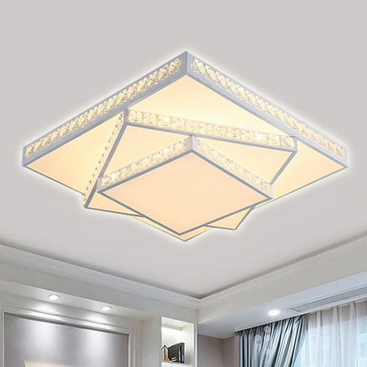 Square Ceiling Lamp Modern Acrylic LED White Flush Mount Lighting in White/3 Color Light, 16"/19.5"/23.5" Wide Clearhalo 'Ceiling Lights' 'Close To Ceiling Lights' 'Close to ceiling' 'Flush mount' Lighting' 316396