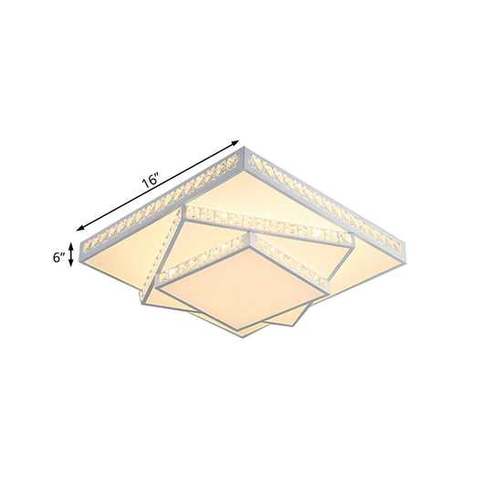 Square Ceiling Lamp Modern Acrylic LED White Flush Mount Lighting in White/3 Color Light, 16"/19.5"/23.5" Wide Clearhalo 'Ceiling Lights' 'Close To Ceiling Lights' 'Close to ceiling' 'Flush mount' Lighting' 316398