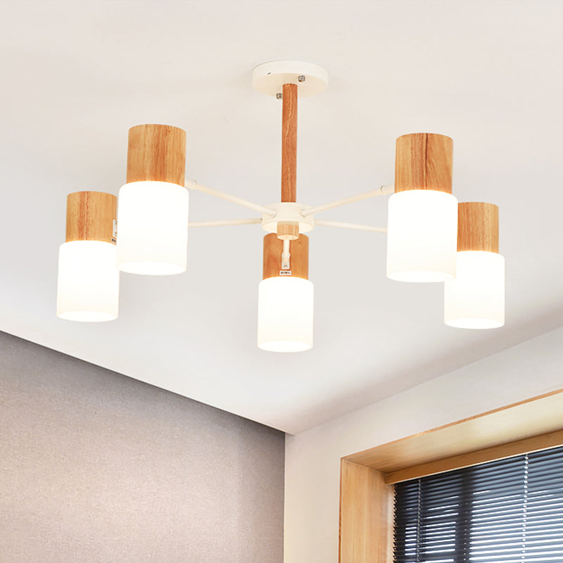 Tubular Semi Flush Light Chinese Wood 5/8 Bulbs Beige Close to Ceiling Lighting for Living Room Clearhalo 'Ceiling Lights' 'Close To Ceiling Lights' 'Close to ceiling' 'Semi-flushmount' Lighting' 316412