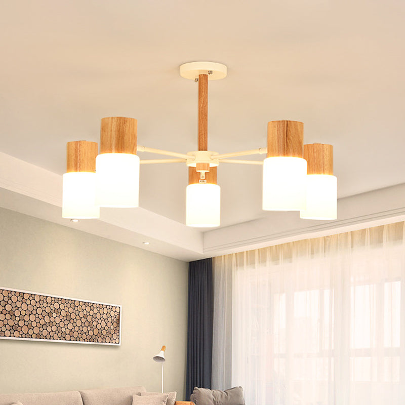 Tubular Semi Flush Light Chinese Wood 5/8 Bulbs Beige Close to Ceiling Lighting for Living Room Clearhalo 'Ceiling Lights' 'Close To Ceiling Lights' 'Close to ceiling' 'Semi-flushmount' Lighting' 316413