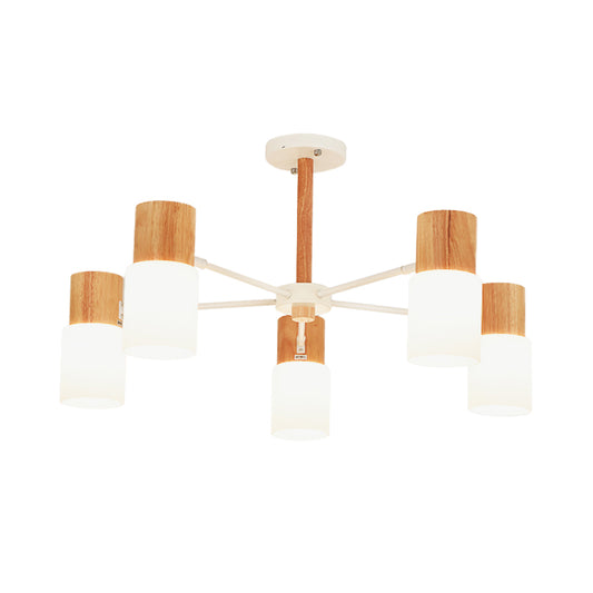 Tubular Semi Flush Light Chinese Wood 5/8 Bulbs Beige Close to Ceiling Lighting for Living Room Clearhalo 'Ceiling Lights' 'Close To Ceiling Lights' 'Close to ceiling' 'Semi-flushmount' Lighting' 316414