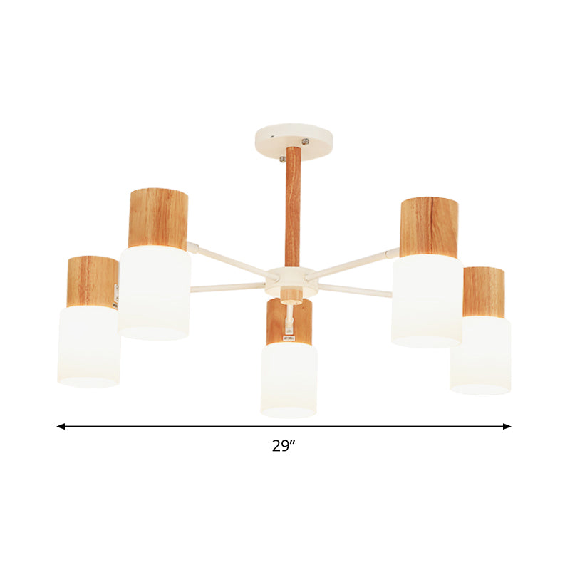 Tubular Semi Flush Light Chinese Wood 5/8 Bulbs Beige Close to Ceiling Lighting for Living Room Clearhalo 'Ceiling Lights' 'Close To Ceiling Lights' 'Close to ceiling' 'Semi-flushmount' Lighting' 316415