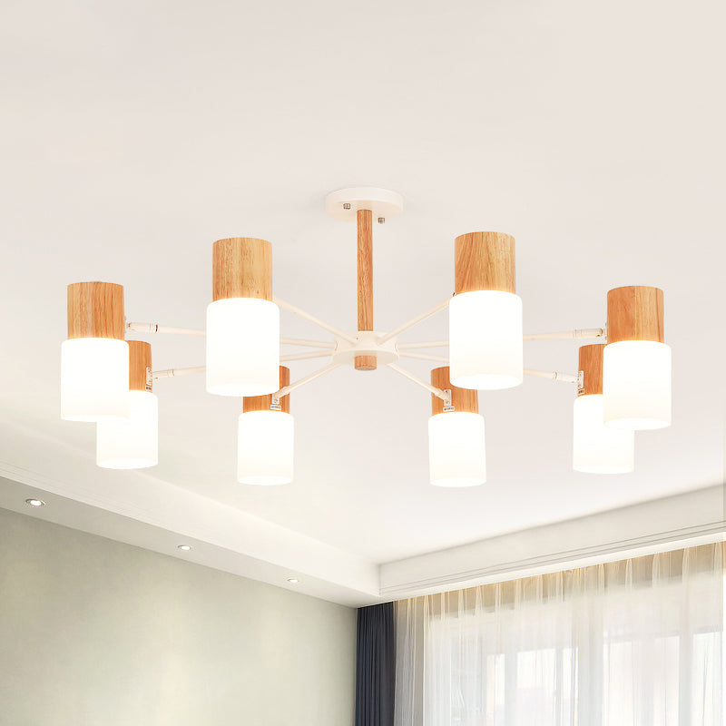 Tubular Semi Flush Light Chinese Wood 5/8 Bulbs Beige Close to Ceiling Lighting for Living Room 8 Wood Clearhalo 'Ceiling Lights' 'Close To Ceiling Lights' 'Close to ceiling' 'Semi-flushmount' Lighting' 316416