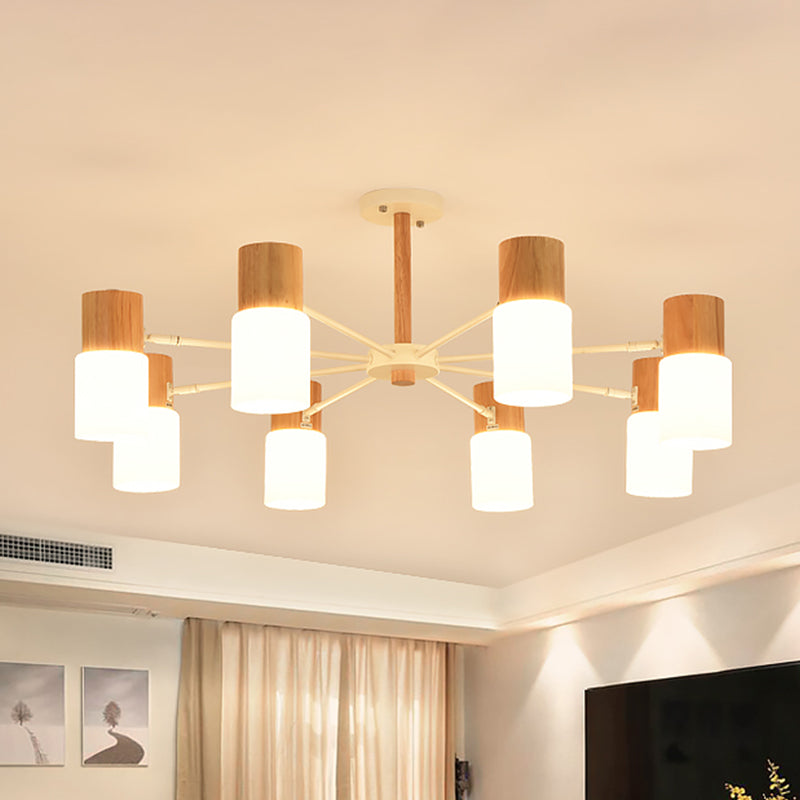 Tubular Semi Flush Light Chinese Wood 5/8 Bulbs Beige Close to Ceiling Lighting for Living Room Clearhalo 'Ceiling Lights' 'Close To Ceiling Lights' 'Close to ceiling' 'Semi-flushmount' Lighting' 316417