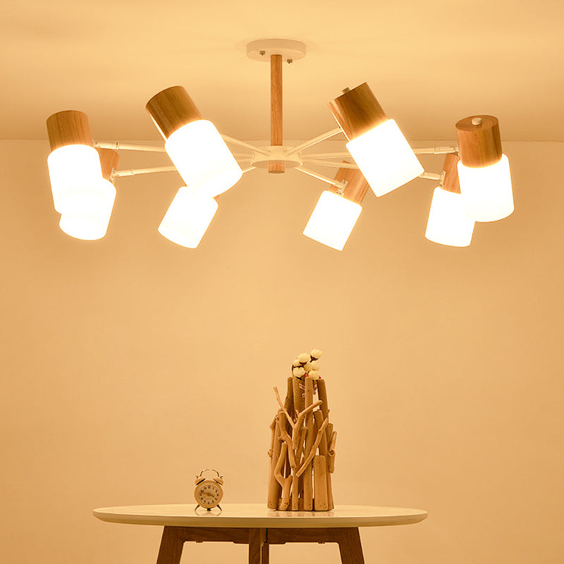 Tubular Semi Flush Light Chinese Wood 5/8 Bulbs Beige Close to Ceiling Lighting for Living Room Clearhalo 'Ceiling Lights' 'Close To Ceiling Lights' 'Close to ceiling' 'Semi-flushmount' Lighting' 316418