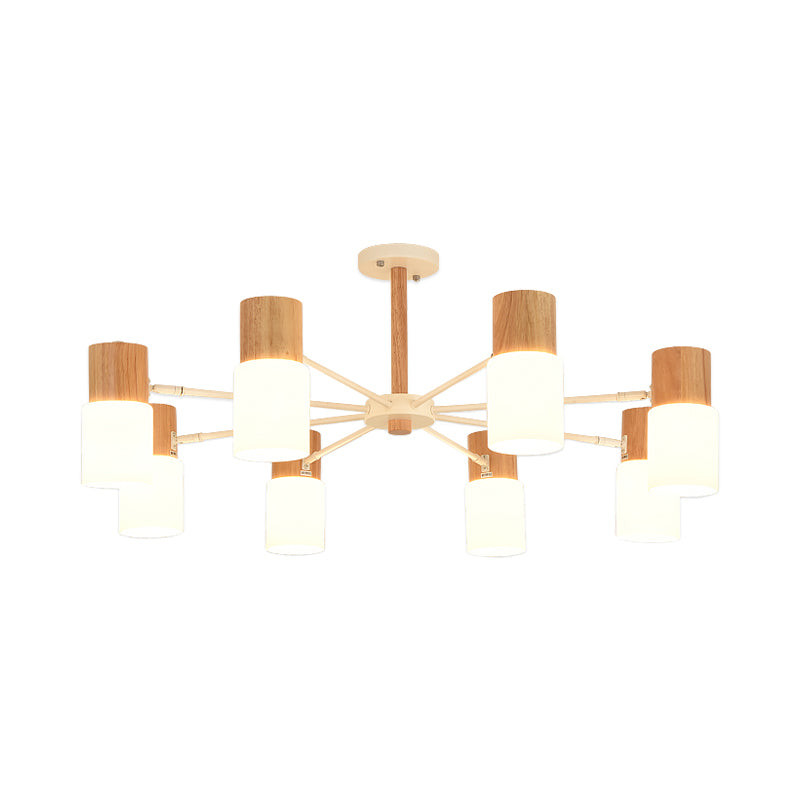 Tubular Semi Flush Light Chinese Wood 5/8 Bulbs Beige Close to Ceiling Lighting for Living Room Clearhalo 'Ceiling Lights' 'Close To Ceiling Lights' 'Close to ceiling' 'Semi-flushmount' Lighting' 316419