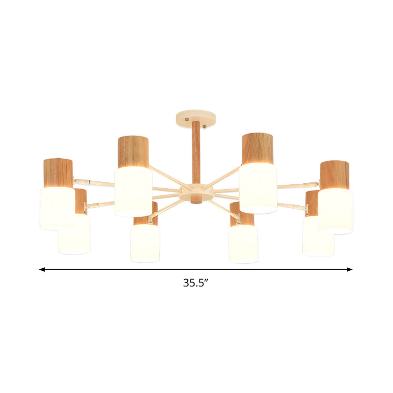 Tubular Semi Flush Light Chinese Wood 5/8 Bulbs Beige Close to Ceiling Lighting for Living Room Clearhalo 'Ceiling Lights' 'Close To Ceiling Lights' 'Close to ceiling' 'Semi-flushmount' Lighting' 316420