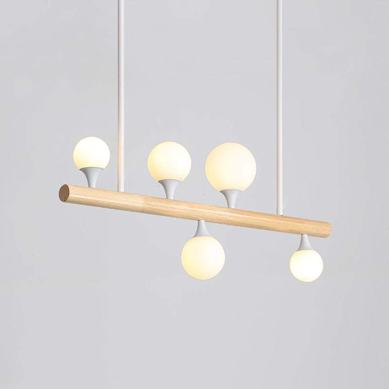 White Pipe Island Light Modernist 5 Heads Wood Suspended Lighting Fixture for Dining Room Clearhalo 'Ceiling Lights' 'Island Lights' Lighting' 316453