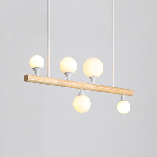 White Pipe Island Light Modernist 5 Heads Wood Suspended Lighting Fixture for Dining Room Clearhalo 'Ceiling Lights' 'Island Lights' Lighting' 316453