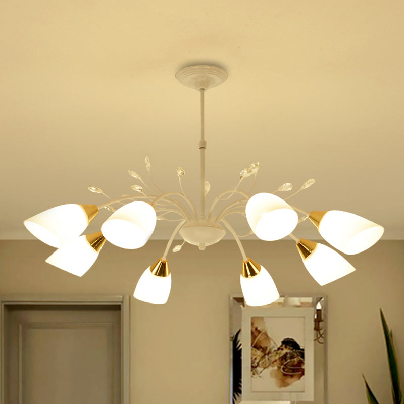 Opal Glass Floral Chandelier Lamp Modernism 8 Heads Hanging Ceiling Light in White White Clearhalo 'Ceiling Lights' 'Chandeliers' 'Glass shade' 'Glass' 'Modern Chandeliers' 'Modern' Lighting' 316456