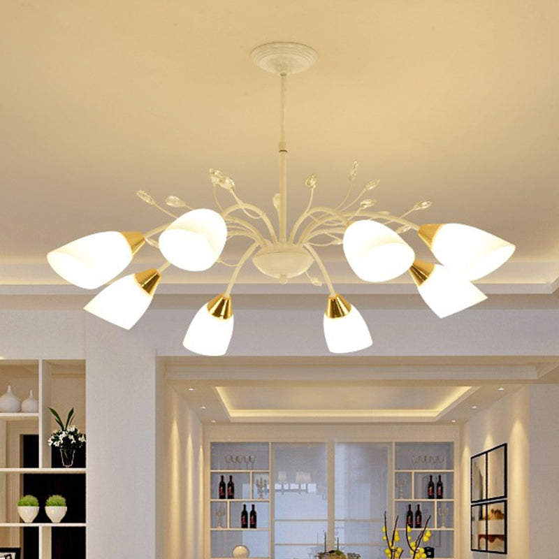 Opal Glass Floral Chandelier Lamp Modernism 8 Heads Hanging Ceiling Light in White Clearhalo 'Ceiling Lights' 'Chandeliers' 'Glass shade' 'Glass' 'Modern Chandeliers' 'Modern' Lighting' 316457