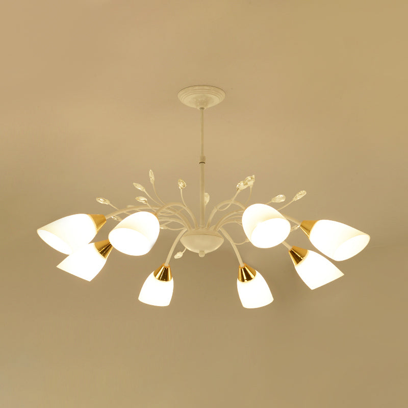 Opal Glass Floral Chandelier Lamp Modernism 8 Heads Hanging Ceiling Light in White Clearhalo 'Ceiling Lights' 'Chandeliers' 'Glass shade' 'Glass' 'Modern Chandeliers' 'Modern' Lighting' 316458