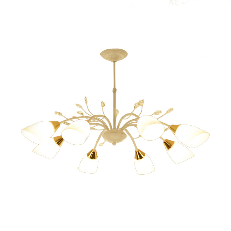 Opal Glass Floral Chandelier Lamp Modernism 8 Heads Hanging Ceiling Light in White Clearhalo 'Ceiling Lights' 'Chandeliers' 'Glass shade' 'Glass' 'Modern Chandeliers' 'Modern' Lighting' 316459