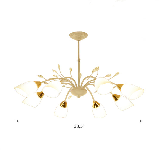 Opal Glass Floral Chandelier Lamp Modernism 8 Heads Hanging Ceiling Light in White Clearhalo 'Ceiling Lights' 'Chandeliers' 'Glass shade' 'Glass' 'Modern Chandeliers' 'Modern' Lighting' 316460