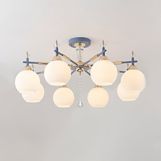 8 Bulbs Living Room Chandelier Light Modern Grey Pendant Lighting Fixture with Orb Milk Glass Shade Clearhalo 'Ceiling Lights' 'Chandeliers' 'Close To Ceiling Lights' 'Glass shade' 'Glass' 'Modern Chandeliers' 'Modern' Lighting' 316463