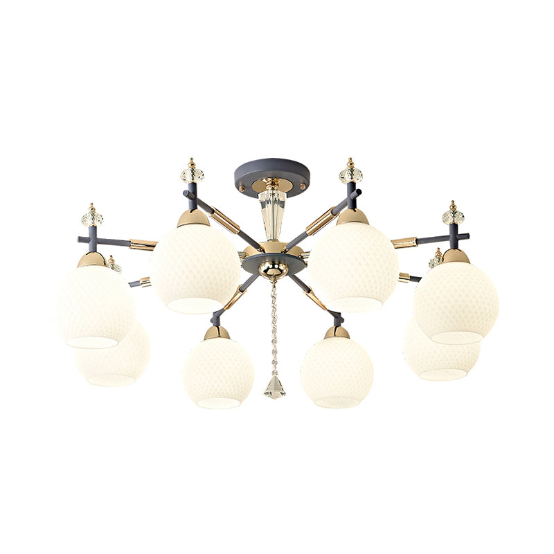 8 Bulbs Living Room Chandelier Light Modern Grey Pendant Lighting Fixture with Orb Milk Glass Shade Clearhalo 'Ceiling Lights' 'Chandeliers' 'Close To Ceiling Lights' 'Glass shade' 'Glass' 'Modern Chandeliers' 'Modern' Lighting' 316464