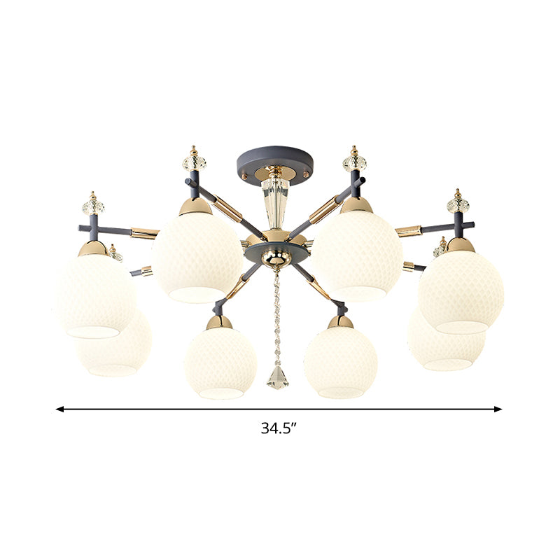 8 Bulbs Living Room Chandelier Light Modern Grey Pendant Lighting Fixture with Orb Milk Glass Shade Clearhalo 'Ceiling Lights' 'Chandeliers' 'Close To Ceiling Lights' 'Glass shade' 'Glass' 'Modern Chandeliers' 'Modern' Lighting' 316465