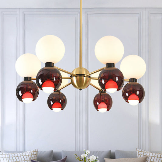 12 Heads Starburst Ceiling Chandelier Contemporary Metal Hanging Light Fixture in Brass Brass Clearhalo 'Ceiling Lights' 'Chandeliers' 'Close To Ceiling Lights' 'Glass shade' 'Glass' 'Modern Chandeliers' 'Modern' Lighting' 316466