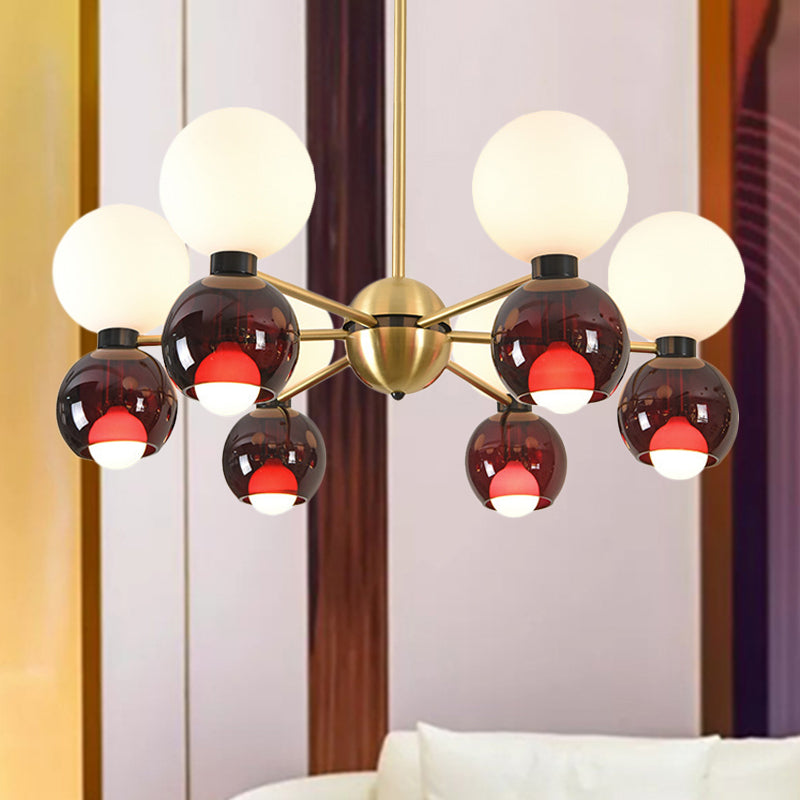 12 Heads Starburst Ceiling Chandelier Contemporary Metal Hanging Light Fixture in Brass Clearhalo 'Ceiling Lights' 'Chandeliers' 'Close To Ceiling Lights' 'Glass shade' 'Glass' 'Modern Chandeliers' 'Modern' Lighting' 316467