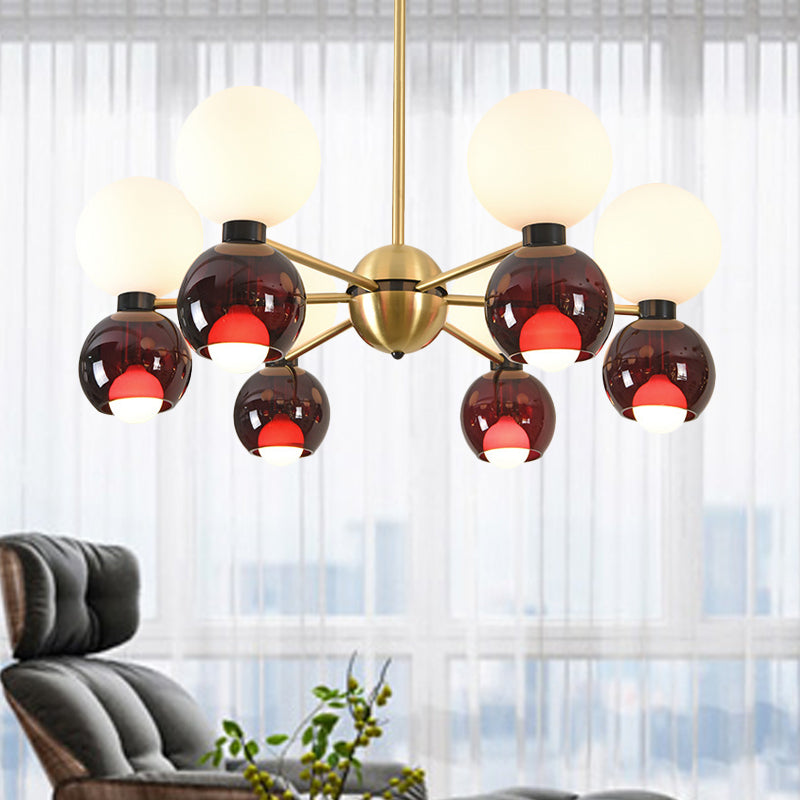 12 Heads Starburst Ceiling Chandelier Contemporary Metal Hanging Light Fixture in Brass Clearhalo 'Ceiling Lights' 'Chandeliers' 'Close To Ceiling Lights' 'Glass shade' 'Glass' 'Modern Chandeliers' 'Modern' Lighting' 316468