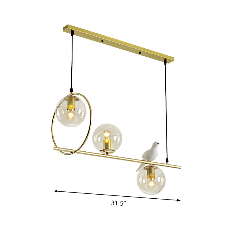 Global Island Lamp Modernist Clear Glass 3 Heads Gold Pendant Light Fixture with White Bird Clearhalo 'Ceiling Lights' 'Glass shade' 'Glass' 'Island Lights' Lighting' 316475