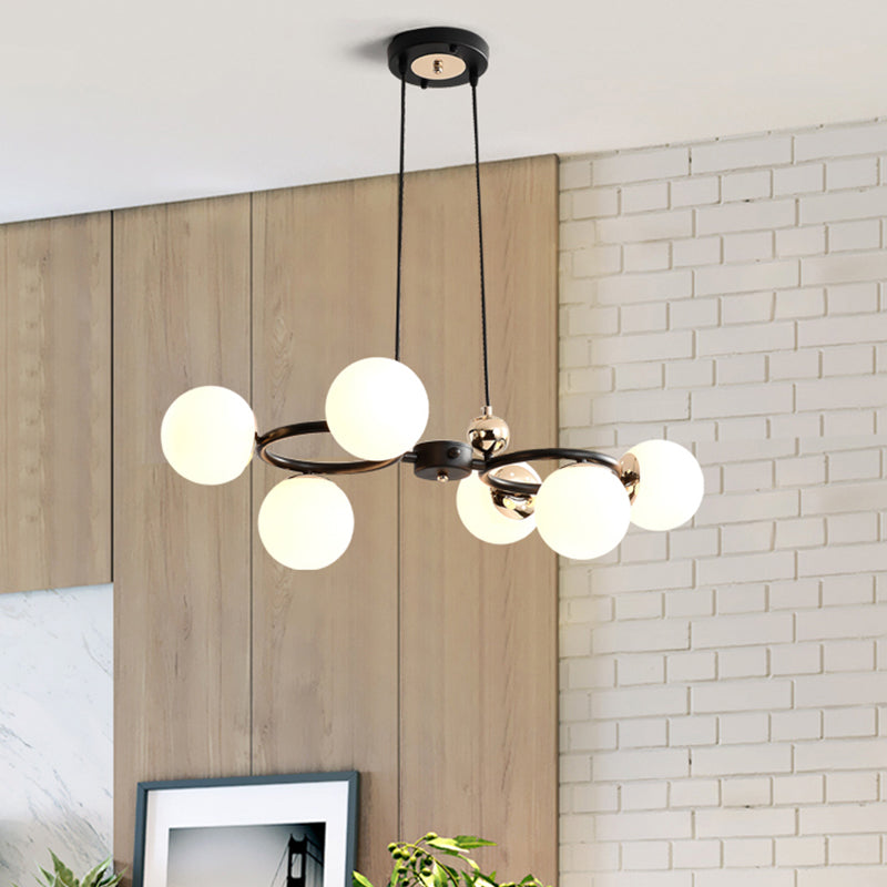 6 Heads Round Pendant Chandelier Modernism Opal Glass Ceiling Suspension Lamp in Black Clearhalo 'Ceiling Lights' 'Chandeliers' 'Close To Ceiling Lights' 'Glass shade' 'Glass' 'Modern Chandeliers' 'Modern' Lighting' 316477