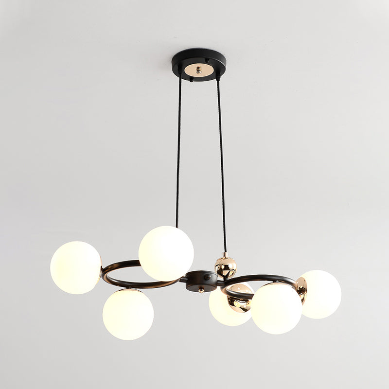 6 Heads Round Pendant Chandelier Modernism Opal Glass Ceiling Suspension Lamp in Black Clearhalo 'Ceiling Lights' 'Chandeliers' 'Close To Ceiling Lights' 'Glass shade' 'Glass' 'Modern Chandeliers' 'Modern' Lighting' 316478