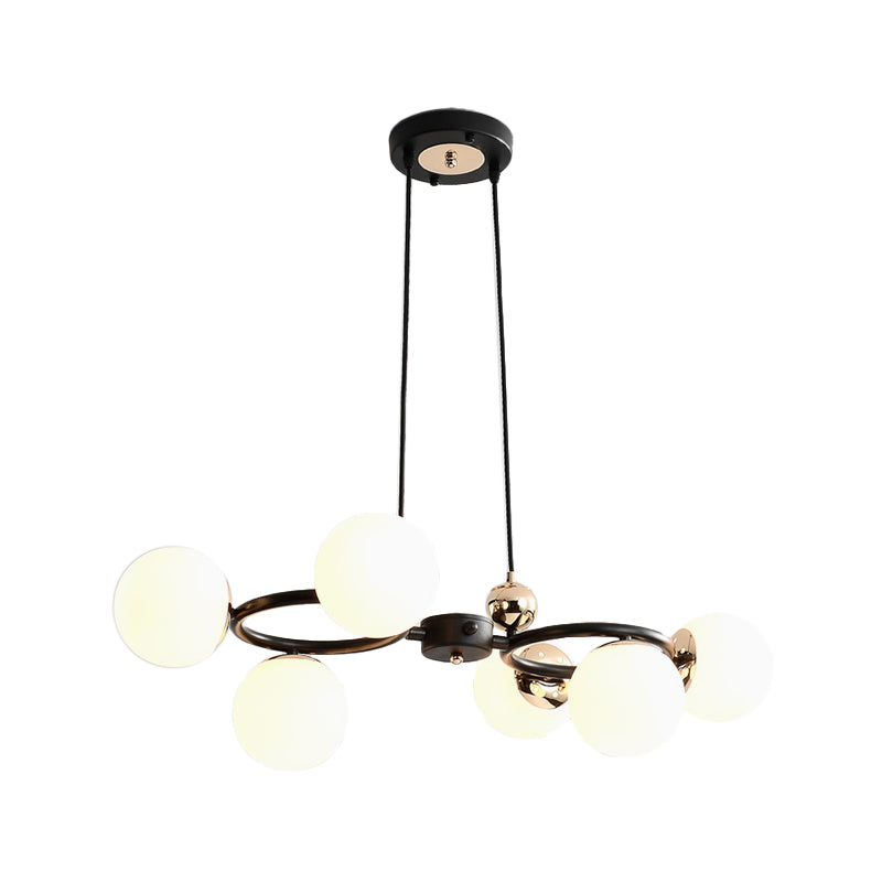 6 Heads Round Pendant Chandelier Modernism Opal Glass Ceiling Suspension Lamp in Black Clearhalo 'Ceiling Lights' 'Chandeliers' 'Close To Ceiling Lights' 'Glass shade' 'Glass' 'Modern Chandeliers' 'Modern' Lighting' 316479