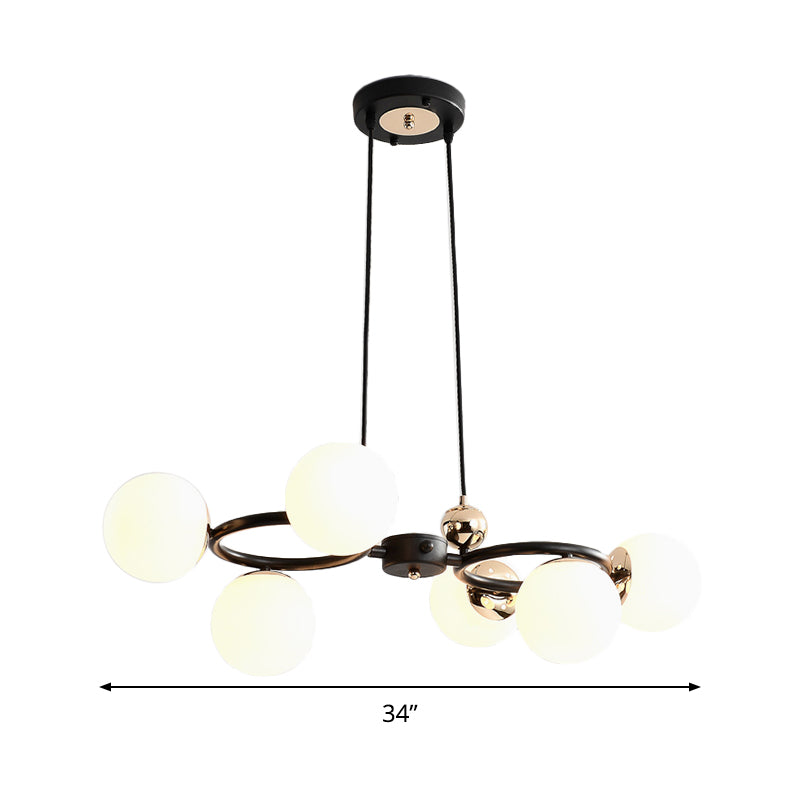 6 Heads Round Pendant Chandelier Modernism Opal Glass Ceiling Suspension Lamp in Black Clearhalo 'Ceiling Lights' 'Chandeliers' 'Close To Ceiling Lights' 'Glass shade' 'Glass' 'Modern Chandeliers' 'Modern' Lighting' 316480