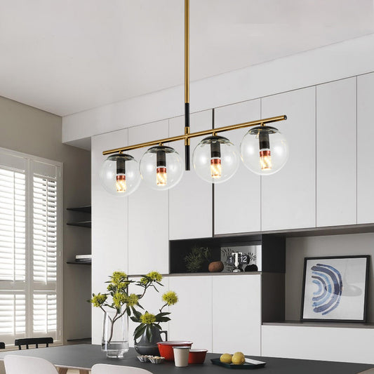 Contemporary Ball Island Lighting Clear Glass 4 Bulbs Hanging Pendant Light in Black and Gold Black-Gold Clearhalo 'Ceiling Lights' 'Close To Ceiling Lights' 'Glass shade' 'Glass' 'Island Lights' Lighting' 316481
