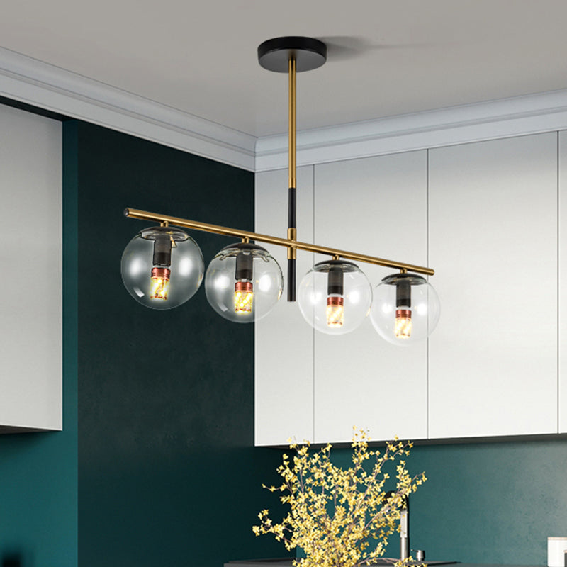 Contemporary Ball Island Lighting Clear Glass 4 Bulbs Hanging Pendant Light in Black and Gold Clearhalo 'Ceiling Lights' 'Close To Ceiling Lights' 'Glass shade' 'Glass' 'Island Lights' Lighting' 316482