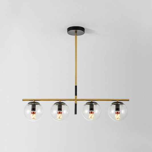 Contemporary Ball Island Lighting Clear Glass 4 Bulbs Hanging Pendant Light in Black and Gold Clearhalo 'Ceiling Lights' 'Close To Ceiling Lights' 'Glass shade' 'Glass' 'Island Lights' Lighting' 316483