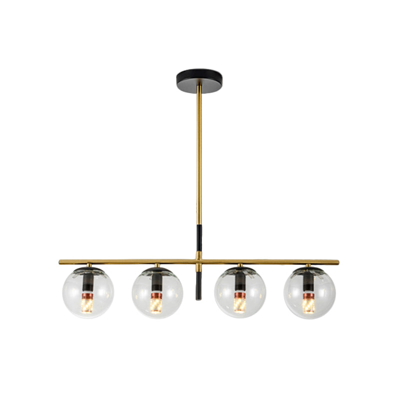 Contemporary Ball Island Lighting Clear Glass 4 Bulbs Hanging Pendant Light in Black and Gold Clearhalo 'Ceiling Lights' 'Close To Ceiling Lights' 'Glass shade' 'Glass' 'Island Lights' Lighting' 316484