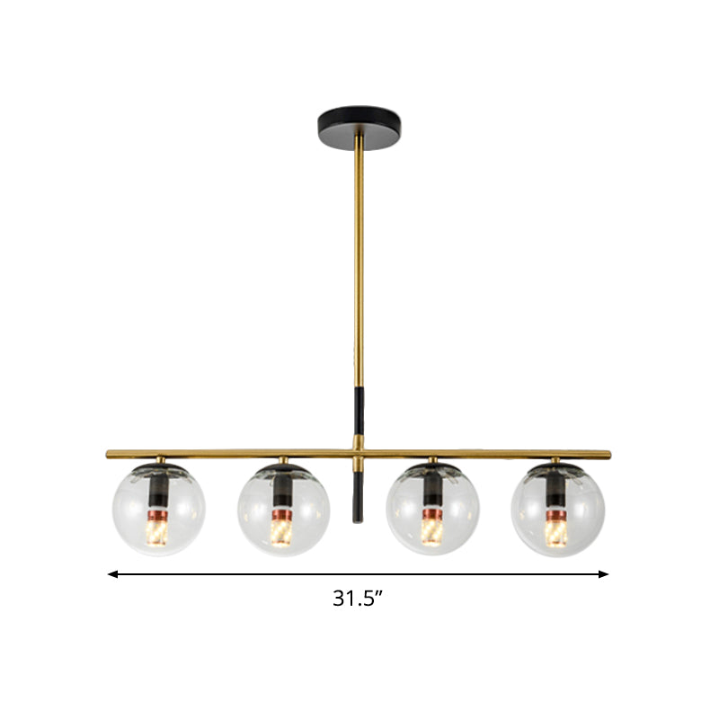 Contemporary Ball Island Lighting Clear Glass 4 Bulbs Hanging Pendant Light in Black and Gold Clearhalo 'Ceiling Lights' 'Close To Ceiling Lights' 'Glass shade' 'Glass' 'Island Lights' Lighting' 316485