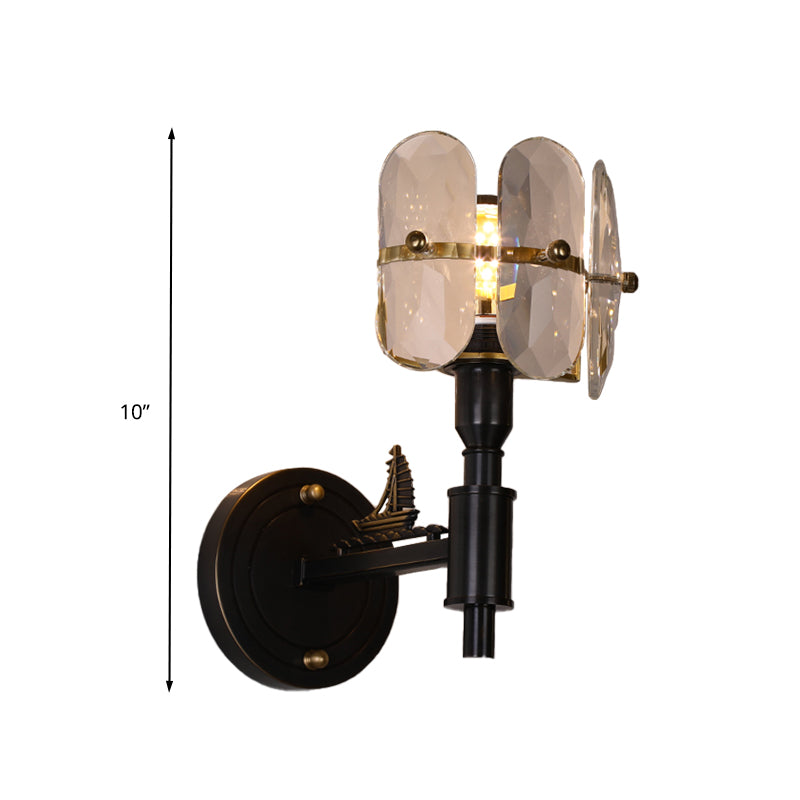 Drum Bedroom Wall Sconce Traditional Clear Crystal Glass 1/2 Heads Black LED Wall Lighting Fixture Clearhalo 'Wall Lamps & Sconces' 'Wall Lights' Lighting' 316650