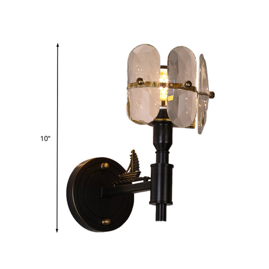 Drum Bedroom Wall Sconce Traditional Clear Crystal Glass 1/2 Heads Black LED Wall Lighting Fixture Clearhalo 'Wall Lamps & Sconces' 'Wall Lights' Lighting' 316650