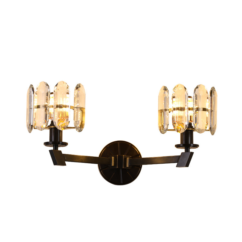 Drum Bedroom Wall Sconce Traditional Clear Crystal Glass 1/2 Heads Black LED Wall Lighting Fixture Clearhalo 'Wall Lamps & Sconces' 'Wall Lights' Lighting' 316653