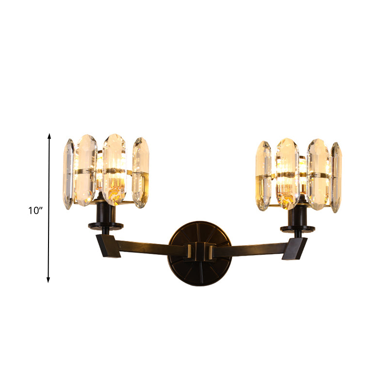 Drum Bedroom Wall Sconce Traditional Clear Crystal Glass 1/2 Heads Black LED Wall Lighting Fixture Clearhalo 'Wall Lamps & Sconces' 'Wall Lights' Lighting' 316654