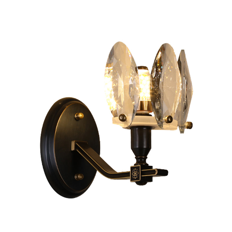 Drum Bedroom Wall Sconce Traditional Clear Crystal Glass 1/2 Heads Black LED Wall Lighting Fixture Clearhalo 'Wall Lamps & Sconces' 'Wall Lights' Lighting' 316656