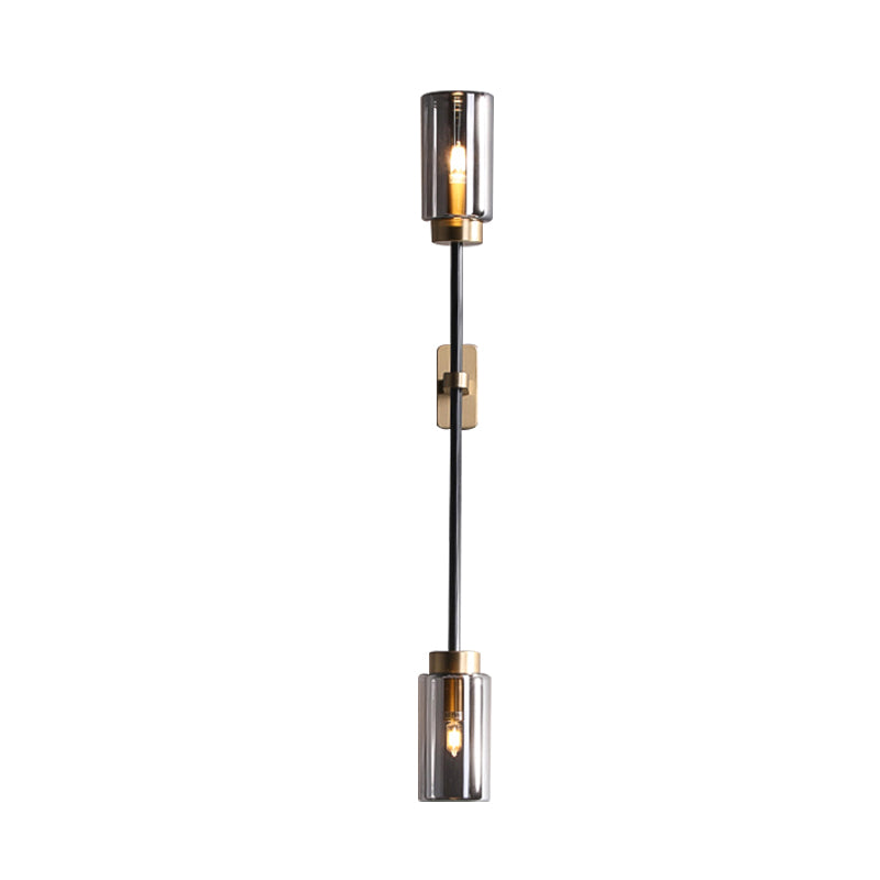 Smoke Gray Glass Black Wall Lamp Cylinder 2/4 Bulbs Simple Wall Lighting Fixture for Living Room Clearhalo 'Wall Lamps & Sconces' 'Wall Lights' Lighting' 316661