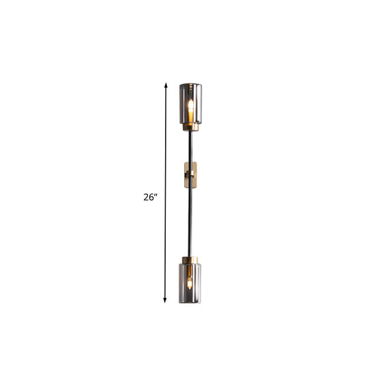 Smoke Gray Glass Black Wall Lamp Cylinder 2/4 Bulbs Simple Wall Lighting Fixture for Living Room Clearhalo 'Wall Lamps & Sconces' 'Wall Lights' Lighting' 316662