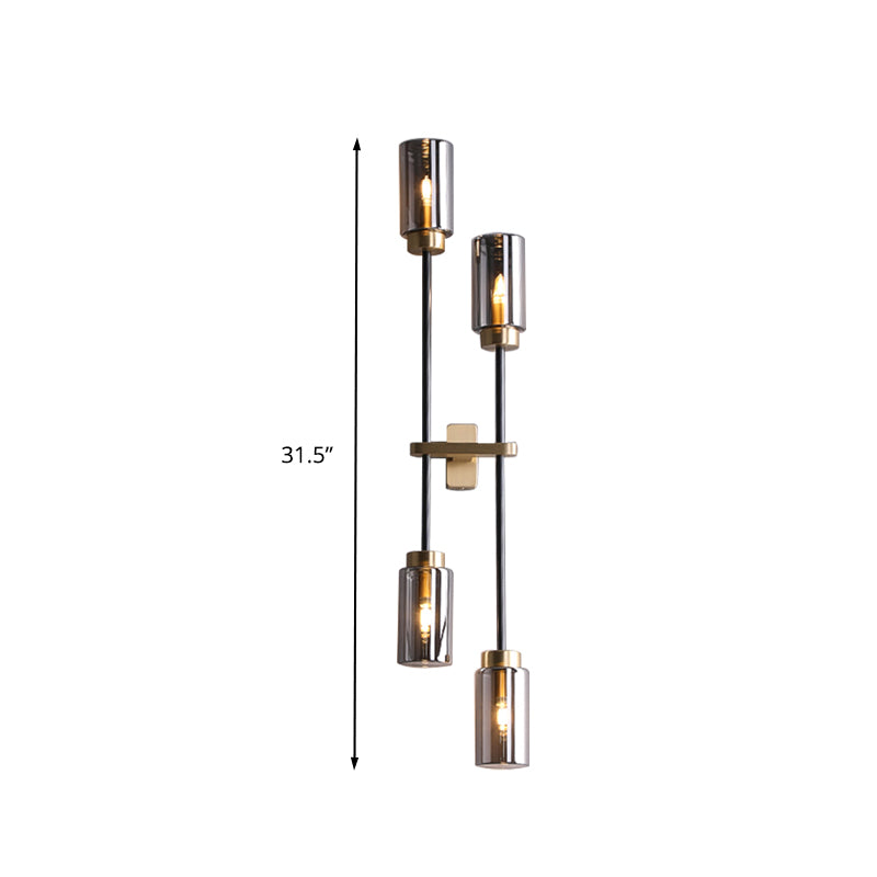 Smoke Gray Glass Black Wall Lamp Cylinder 2/4 Bulbs Simple Wall Lighting Fixture for Living Room Clearhalo 'Wall Lamps & Sconces' 'Wall Lights' Lighting' 316665