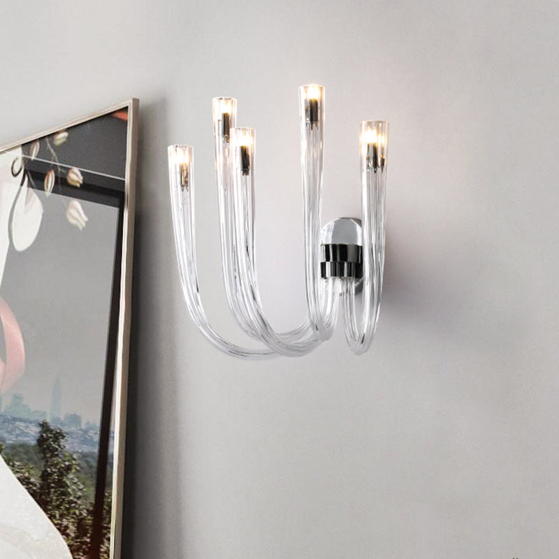 Clear Glass Curved Wall Mount Lamp Simple 3/5 Lights LED Bedroom Wall Lighting Fixture 5.0 Clear Clearhalo 'Wall Lamps & Sconces' 'Wall Lights' Lighting' 316691