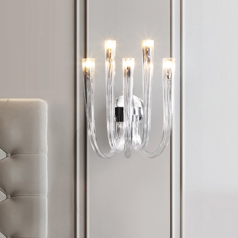 Clear Glass Curved Wall Mount Lamp Simple 3/5 Lights LED Bedroom Wall Lighting Fixture Clearhalo 'Wall Lamps & Sconces' 'Wall Lights' Lighting' 316692