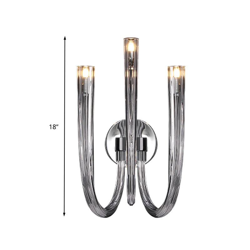 Clear Glass Curved Wall Mount Lamp Simple 3/5 Lights LED Bedroom Wall Lighting Fixture Clearhalo 'Wall Lamps & Sconces' 'Wall Lights' Lighting' 316699