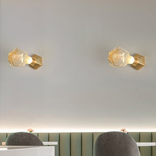 Traditionalism Geometric Wall Mount Lamp LED Bubble Glass Wall Sconce Light in Gold for Restaurant Clearhalo 'Wall Lamps & Sconces' 'Wall Lights' Lighting' 316703