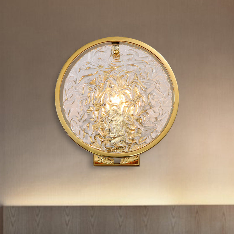 1 Light Water Glass Wall Sconce Traditionalist Gold Circle Living Room Wall Mounted Light Gold Clearhalo 'Wall Lamps & Sconces' 'Wall Lights' Lighting' 316705