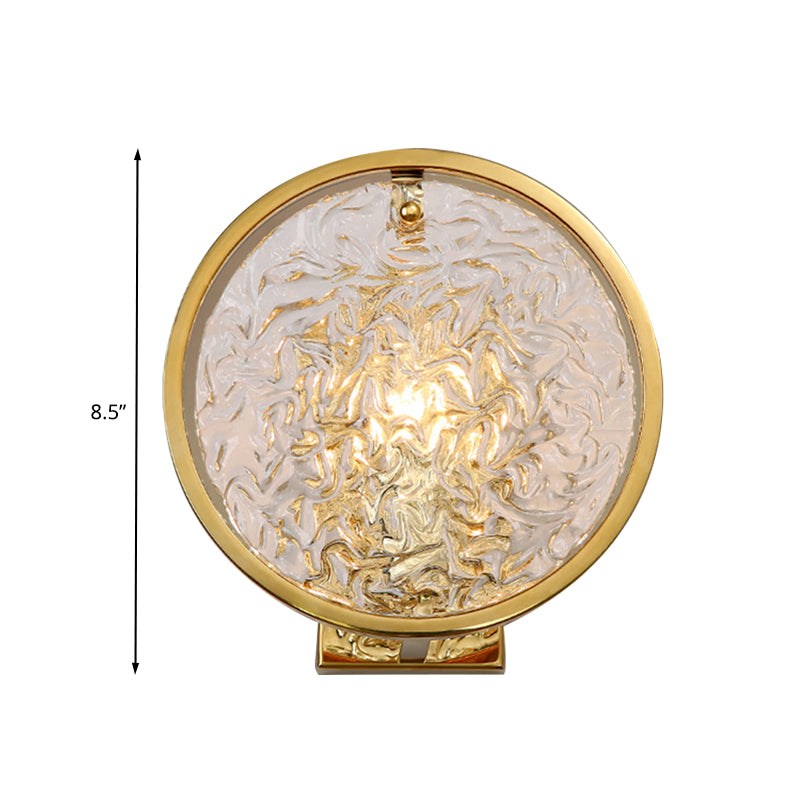 1 Light Water Glass Wall Sconce Traditionalist Gold Circle Living Room Wall Mounted Light Clearhalo 'Wall Lamps & Sconces' 'Wall Lights' Lighting' 316709