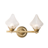 Shell Bedroom Wall Sconce Light Vintage Clear Ribbed Glass 1/2 Heads Gold Wall Lighting Fixture Clearhalo 'Wall Lamps & Sconces' 'Wall Lights' Lighting' 316717